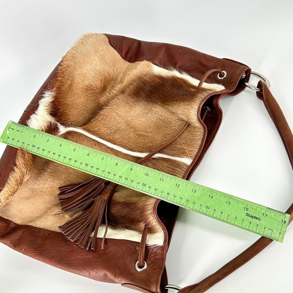 Genuine Cowhide Leather Fur Drawstring Bag Springbok Clever Carriage Co $399 - Picture 3 of 7